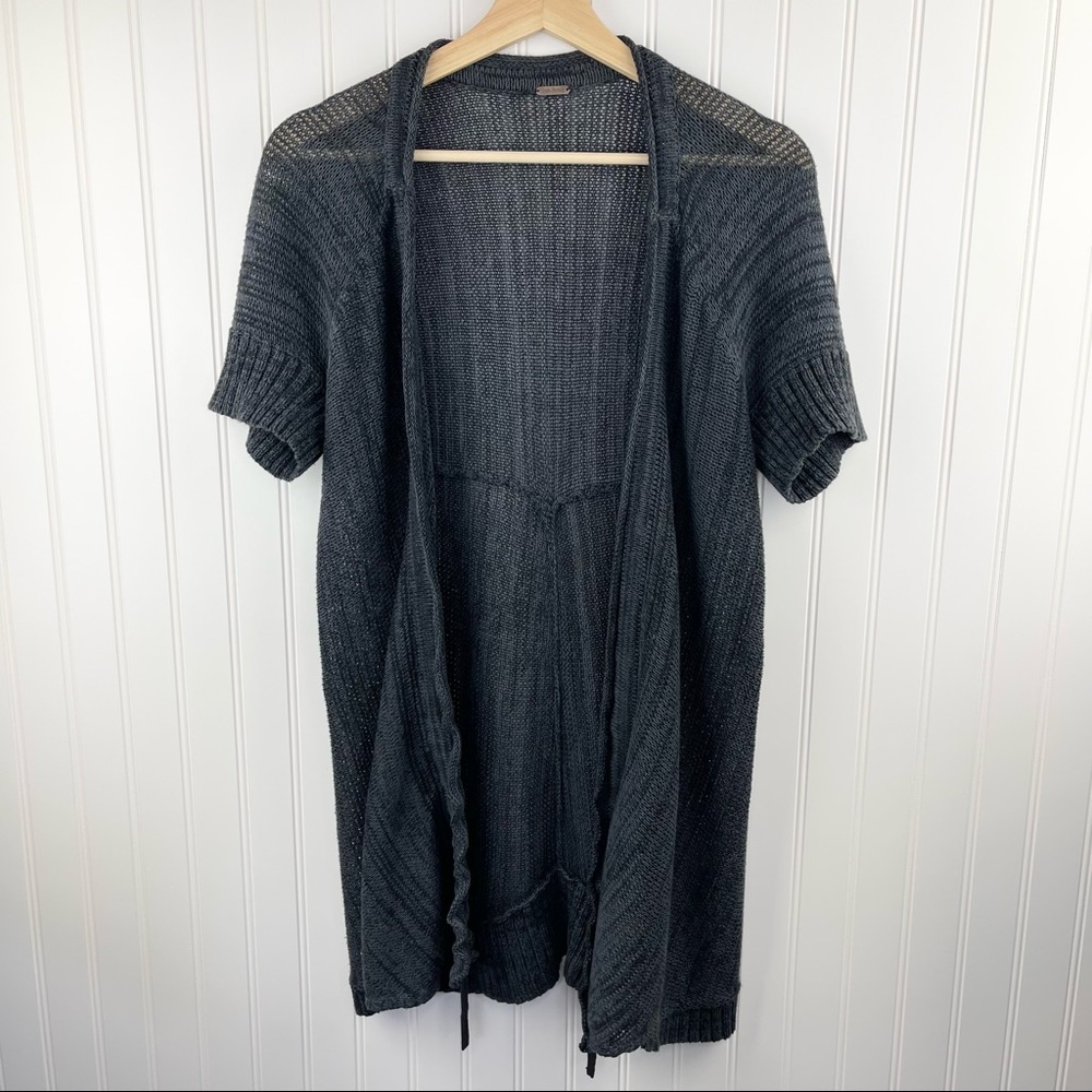 Free People Loose Knit Cinch Hem Draw String Cardigan Heathered Navy